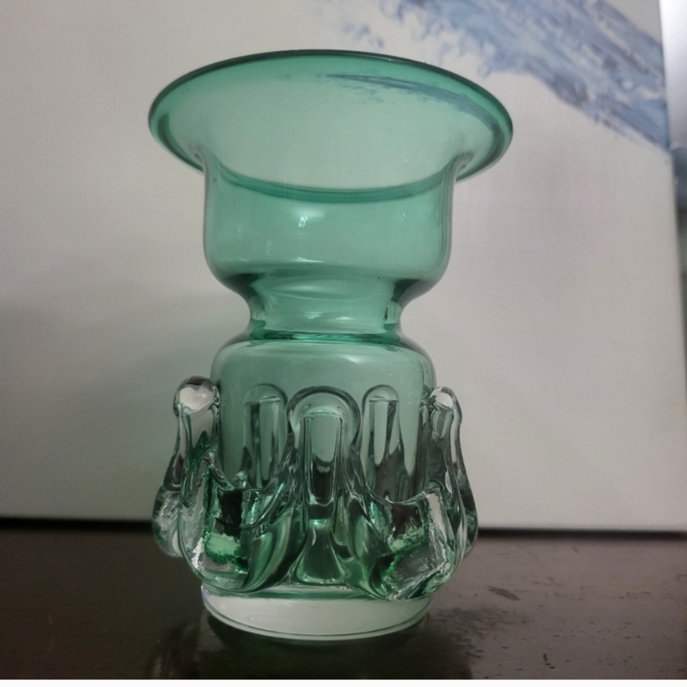 MCM Handblown Glass Vase In Green.